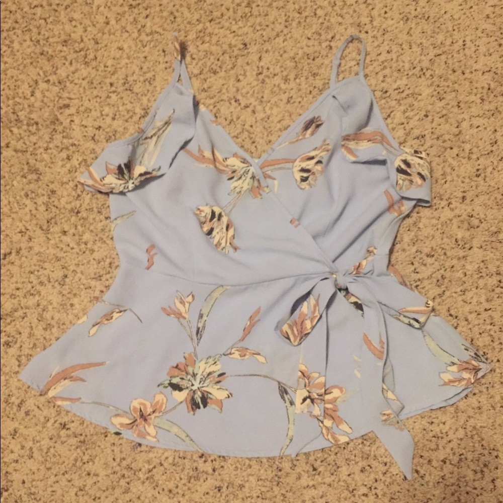 Periwinkle Floral Wrap Top